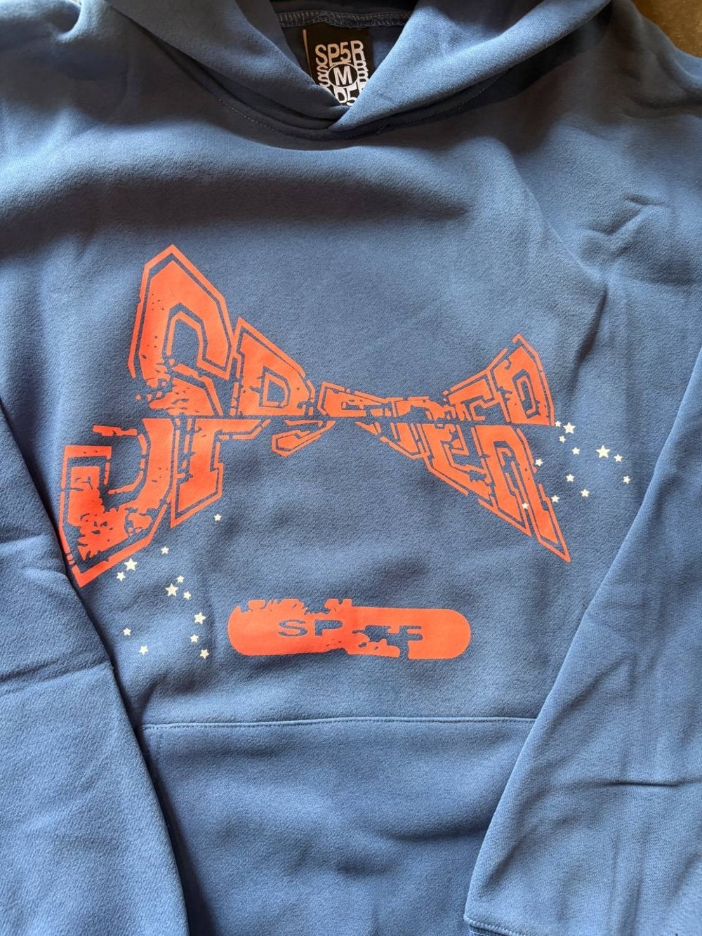 SP5B Embroidered Graphic Hoodie - Men's Blue with Orange Print - Picture 1 of 2